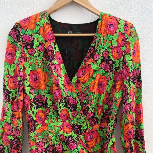 NWOT ZARA Long Sleeve Floral Print Mini Dress Size Small - Picture 6 of 11